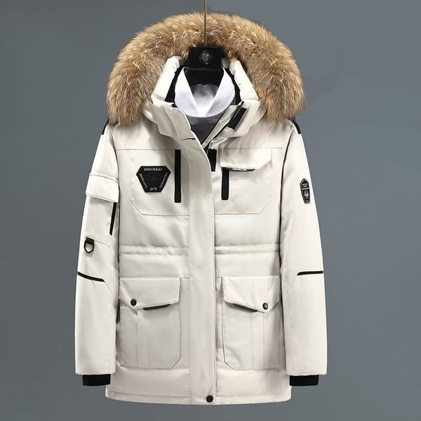 white duck down parka mens winter jacket multi-pocket hooded male casual fur warm coat men's mid-length chaqueta, Black
white duck down parka mens winter jacket multi-pocket hooded male casual fur warm coat men's mid-length chaqueta, Black