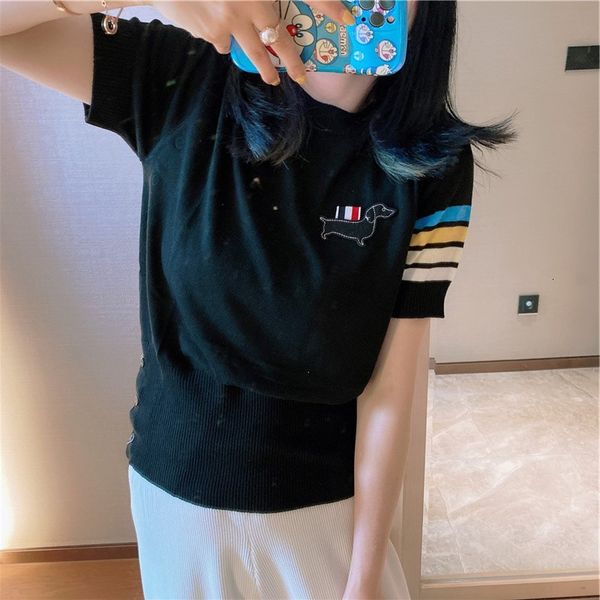 t shirt knitted summer 2021 striped embroidery crew neck pullover short sleeve women slim, White
t shirt knitted summer 2021 striped embroidery crew neck pullover short sleeve women slim, White