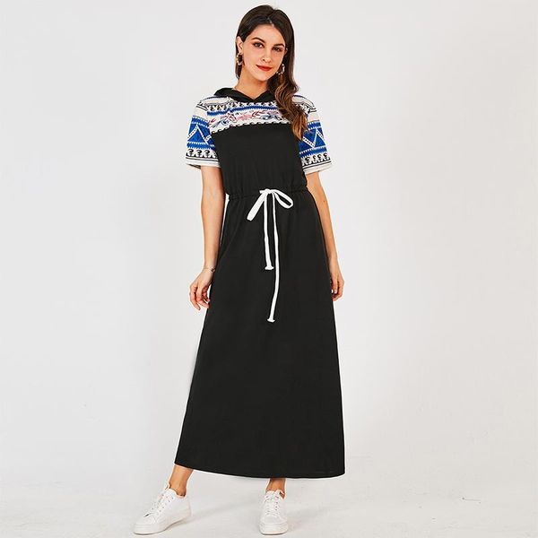 party dresses summer women's hooded long dress black stitching drawstring belt vintage casual slim fitted a-line short sleeve maxi, White;black
party dresses summer women's hooded long dress black stitching drawstring belt vintage casual slim fitted a-line short sleeve maxi, White;black