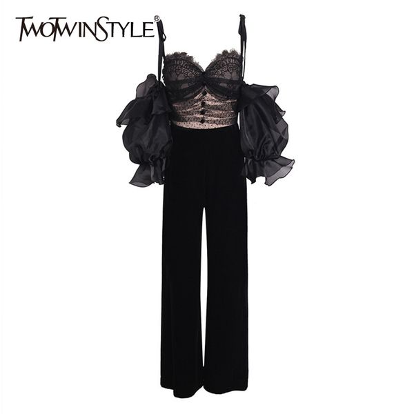 twotwinstyle black womens suits lace puff sleeve perspective strap high waist wide leg pants two piece set female 210517, White
twotwinstyle black womens suits lace puff sleeve perspective strap high waist wide leg pants two piece set female 210517, White