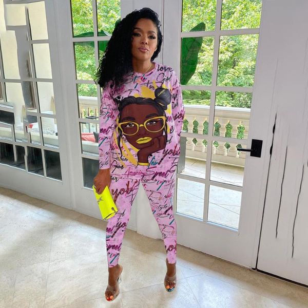 women's two piece pants autumn ladies fashion cartoon avatar long-sleeved trousers printed casual two-piece suit, White
women's two piece pants autumn ladies fashion cartoon avatar long-sleeved trousers printed casual two-piece suit, White