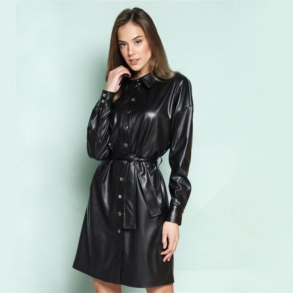black pu leather a line party dress belt long sleeve turn down collar night club streetwear vintage fashion office lady casual dresses, Black;gray
black pu leather a line party dress belt long sleeve turn down collar night club streetwear vintage fashion office lady casual dresses, Black;gray