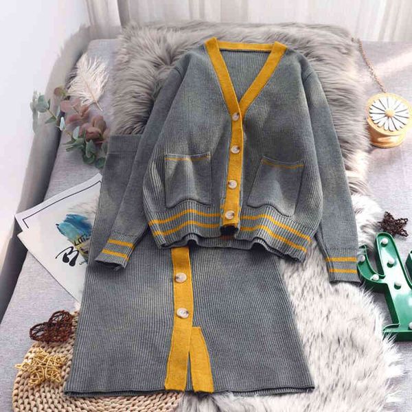 suits knitted two piece set women autumn long sleeve v-neck sweater cardigans + elastic waist skirt fashion suit clothes, Black
suits knitted two piece set women autumn long sleeve v-neck sweater cardigans + elastic waist skirt fashion suit clothes, Black