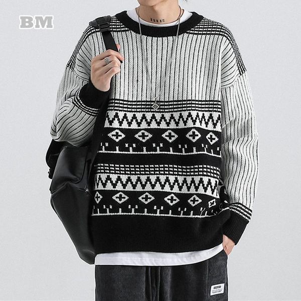 men's sweaters 2021 autumn winter japanese streetwear knitted retro ethnic couple long sleeve pullover harajuku casual coat, White;black
men's sweaters 2021 autumn winter japanese streetwear knitted retro ethnic couple long sleeve pullover harajuku casual coat, White;black