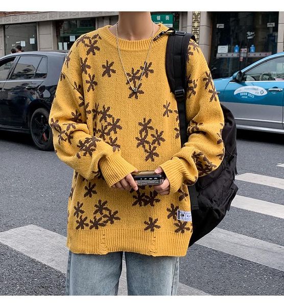 men round-collar knitted sweaters retro knit japanese snowflake clothing vintage patch long sleeve pullover sweater men's, White;black
men round-collar knitted sweaters retro knit japanese snowflake clothing vintage patch long sleeve pullover sweater men's, White;black