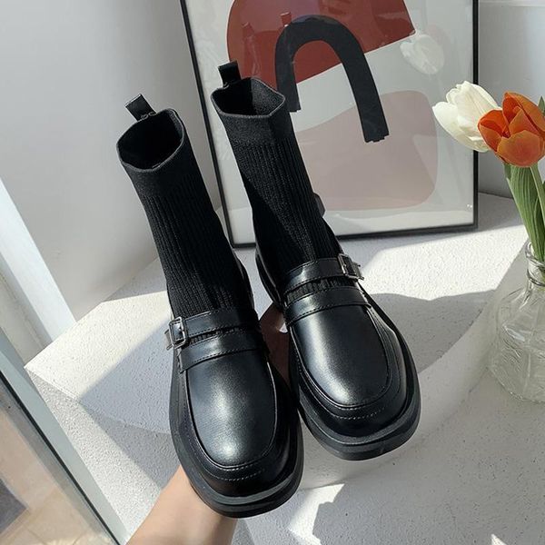 women's rubber boots sock shoes leather booties low heels round toe winter footwear luxury designer boots-women, Black
women's rubber boots sock shoes leather booties low heels round toe winter footwear luxury designer boots-women, Black