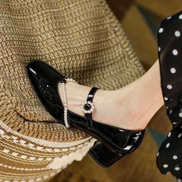 2021 french retro single shoes women's wine red square head shallow mouth thick heel pearl niche one line buckle high heels ysj, Black
2021 french retro single shoes women's wine red square head shallow mouth thick heel pearl niche one line buckle high heels ysj, Black