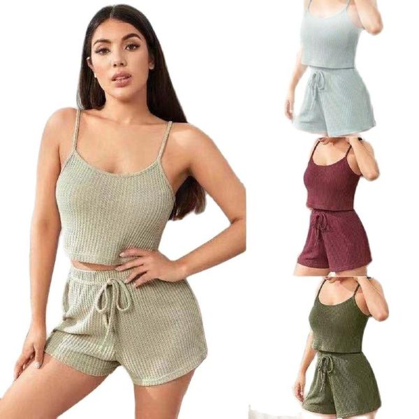 women's tracksuits 2021 summer fashion solid color home clothes vest suspender jacket + loose shorts with drawstring two-piece set, Gray
women's tracksuits 2021 summer fashion solid color home clothes vest suspender jacket + loose shorts with drawstring two-piece set, Gray