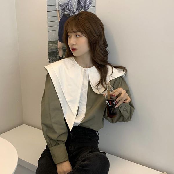 women's blouses & shirts women long sleeve autumn spliced shirt collar simple all-match korean style elegant office lady retro streetwe, White
women's blouses & shirts women long sleeve autumn spliced shirt collar simple all-match korean style elegant office lady retro streetwe, White