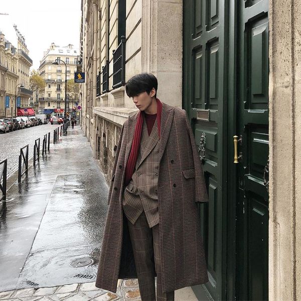 men's wool & blends mens double breasted overcoat checks plaids lapel england style loose male outwear coffee long coat b67, Black
men's wool & blends mens double breasted overcoat checks plaids lapel england style loose male outwear coffee long coat b67, Black