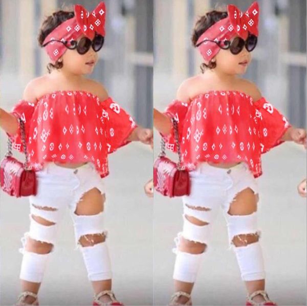kids summer girls clothing sets off shoulder + hole white pants + hairband girls clothes set children clothes
kids summer girls clothing sets off shoulder + hole white pants + hairband girls clothes set children clothes
