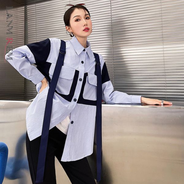 women blue color contrast ribbon pocket stripe blouse lapel long sleeve shirt fashion spring summer 2f0218 210507, White
women blue color contrast ribbon pocket stripe blouse lapel long sleeve shirt fashion spring summer 2f0218 210507, White