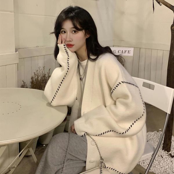 women's knits & tees autumn winter oversize knitted sweater cardigan women v neck single breasted knit outerwear female solid color, White
women's knits & tees autumn winter oversize knitted sweater cardigan women v neck single breasted knit outerwear female solid color, White
