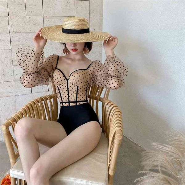 long sleeve swimsuit women dot print swimwear lace monokini push up swim suit retro korea bathing mesh bandage 210728, White;black
long sleeve swimsuit women dot print swimwear lace monokini push up swim suit retro korea bathing mesh bandage 210728, White;black