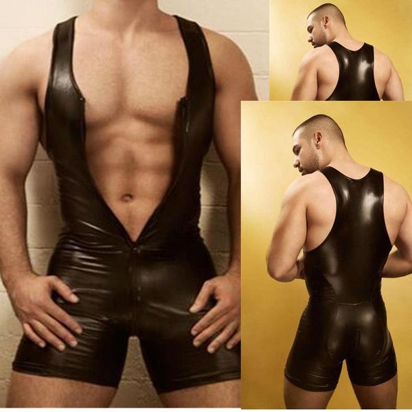 men lingerie bodysuit black wetlook faux leather zipper open bust stretch tight erotic catsuit fetish gay costumes clubwear men's g-str, Black;brown
men lingerie bodysuit black wetlook faux leather zipper open bust stretch tight erotic catsuit fetish gay costumes clubwear men's g-str, Black;brown