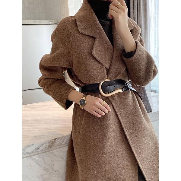 women's wool & blends double sided coat mid long 2021 alpaca cashmere autumn and winter thickened woolen fashion, Black
women's wool & blends double sided coat mid long 2021 alpaca cashmere autumn and winter thickened woolen fashion, Black