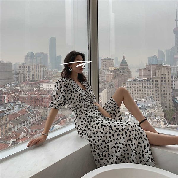 french retro women chiffon dress white leopard printing sashes wrap dresses office lady party fashion vestido summer 210608, Black;gray
french retro women chiffon dress white leopard printing sashes wrap dresses office lady party fashion vestido summer 210608, Black;gray
