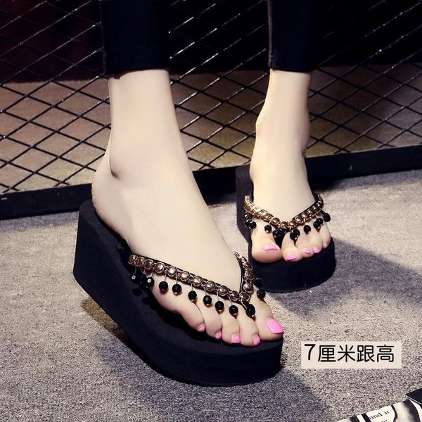 sandals summer thick-soled flip-flops women's slope with high-heeled beach slippers fashion flops women sapatos femininos, Black
sandals summer thick-soled flip-flops women's slope with high-heeled beach slippers fashion flops women sapatos femininos, Black
