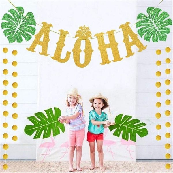 party decoration 2021 hawaiian aloha decorations large gold glittery banner for luau favors supplies artificial palm leaves
party decoration 2021 hawaiian aloha decorations large gold glittery banner for luau favors supplies artificial palm leaves