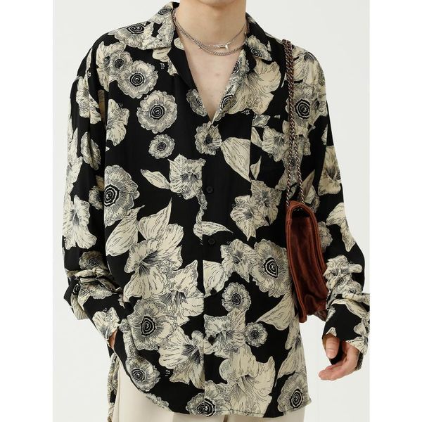 men's casual shirts vintage floral printed black men shirt long sleeve v neck fashion streetwear oversized women and man loose fit kore, White;black
men's casual shirts vintage floral printed black men shirt long sleeve v neck fashion streetwear oversized women and man loose fit kore, White;black