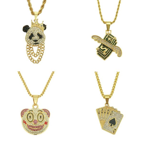 rhinestone crown panda dollar poker clown pendant necklace for men and women gold silver color hip hop jewelry gifts necklaces
rhinestone crown panda dollar poker clown pendant necklace for men and women gold silver color hip hop jewelry gifts necklaces