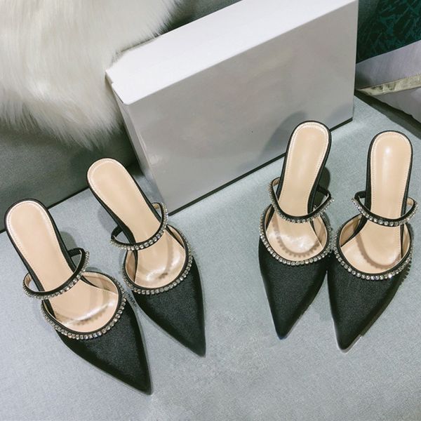 luxury slippers korean baotou half slipper's high heels 2021 pointed white thin heel sandals for external wear, Black
luxury slippers korean baotou half slipper's high heels 2021 pointed white thin heel sandals for external wear, Black