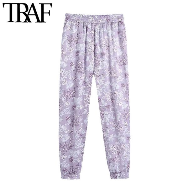 women chic fashion side pockets floral print pants vintage high waist elastic hem female ankle trousers mujer 210507, Black;white
women chic fashion side pockets floral print pants vintage high waist elastic hem female ankle trousers mujer 210507, Black;white