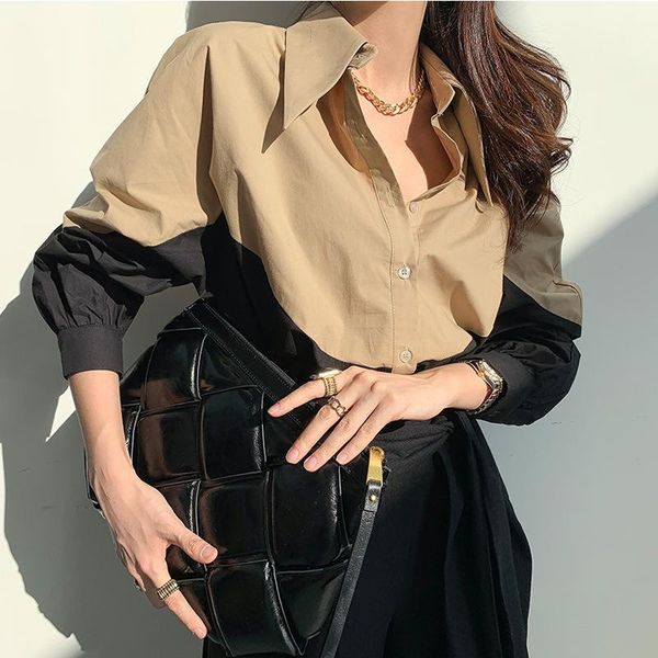 women's blouses & shirts 2021 chic turn-down collar women patchwork blouse stylish single-breasted loose female spring blusas, White
women's blouses & shirts 2021 chic turn-down collar women patchwork blouse stylish single-breasted loose female spring blusas, White
