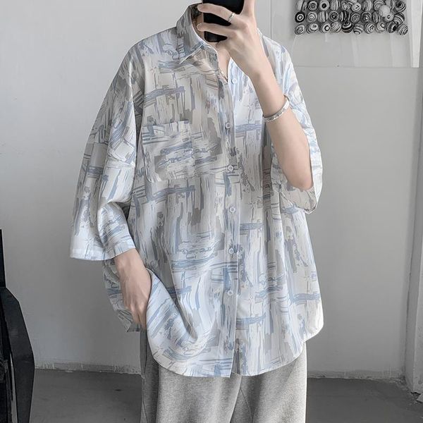 men's casual shirts shirt man summer hong kong-style dark street men short-sleeved trendy full printing mid-length loose oversized, White;black
men's casual shirts shirt man summer hong kong-style dark street men short-sleeved trendy full printing mid-length loose oversized, White;black