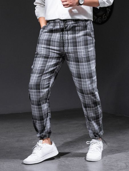 men plaid drawstring waist joggers i02o#, Black
men plaid drawstring waist joggers i02o#, Black