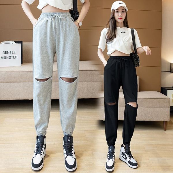 women's pants & capris high waist shows slim casual broken hole bundle foot tide ins loose straight summer thin assorted sweatpants, Black;white
women's pants & capris high waist shows slim casual broken hole bundle foot tide ins loose straight summer thin assorted sweatpants, Black;white