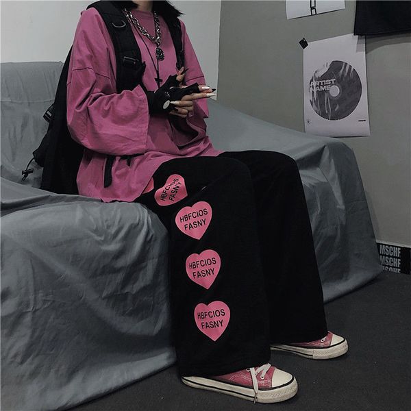 women's pants & capris korean style jogging wide leg sports women harajuku vintage y2k sweatpants fashion oversize black trousers, Black;white 
women's pants & capris korean style jogging wide leg sports women harajuku vintage y2k sweatpants fashion oversize black trousers, Black;white
