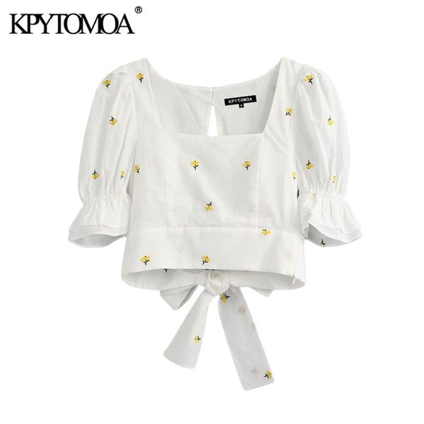 women sweet fashion floral embroidery cropped blouses vintage pull sleeve back bow tie female shirts chic 210420, White
women sweet fashion floral embroidery cropped blouses vintage pull sleeve back bow tie female shirts chic 210420, White