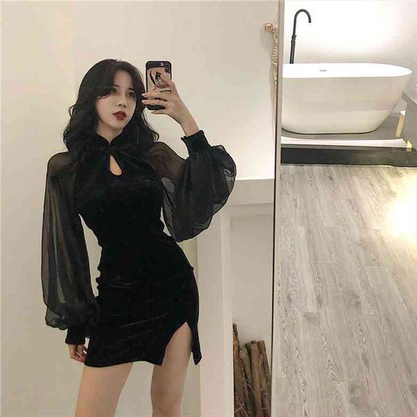 black slit dress womens clothing retro patchwork velvet lantern sleeve dress woman dresses vestido de mujer femme robe, Black;gray
black slit dress womens clothing retro patchwork velvet lantern sleeve dress woman dresses vestido de mujer femme robe, Black;gray