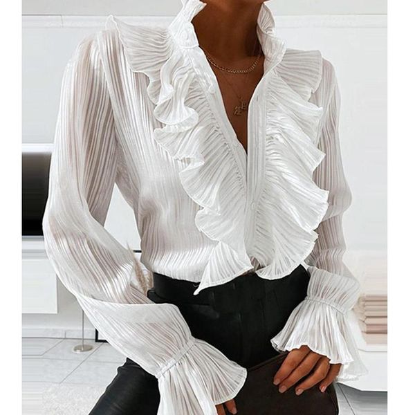 women's blouses & shirts mandylandy shirt slim fits white fashion women solid color v-neck ruffled long flared sleeve pleated summer b
women's blouses & shirts mandylandy shirt slim fits white fashion women solid color v-neck ruffled long flared sleeve pleated summer b