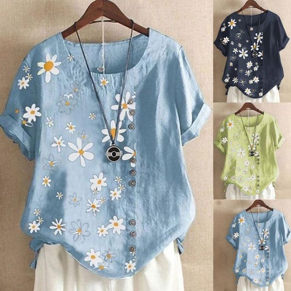 women's blouses & shirts casual women plus size daisy flower print buttons cotton linen vintage ladies retro o-neck short sleeve shirt, White
women's blouses & shirts casual women plus size daisy flower print buttons cotton linen vintage ladies retro o-neck short sleeve shirt, White