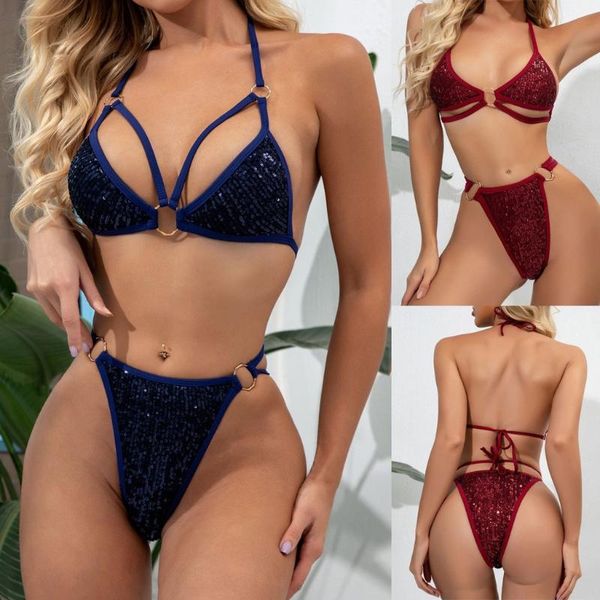 women's swimwear bikinis women solid sequins metal ring swimsuit bikini 2021 push up high waist bathing suit halter, White;black
women's swimwear bikinis women solid sequins metal ring swimsuit bikini 2021 push up high waist bathing suit halter, White;black