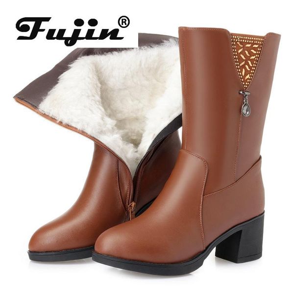 boots fujin snow genuine leather wool women fashion warm fur shoes mid calf solid platform for winter, Black
boots fujin snow genuine leather wool women fashion warm fur shoes mid calf solid platform for winter, Black
