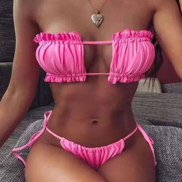 women's swimwear bikini 2021 women pleated bandage swimsuit female strapless low waist beach thong set bathing suit, White;black
women's swimwear bikini 2021 women pleated bandage swimsuit female strapless low waist beach thong set bathing suit, White;black