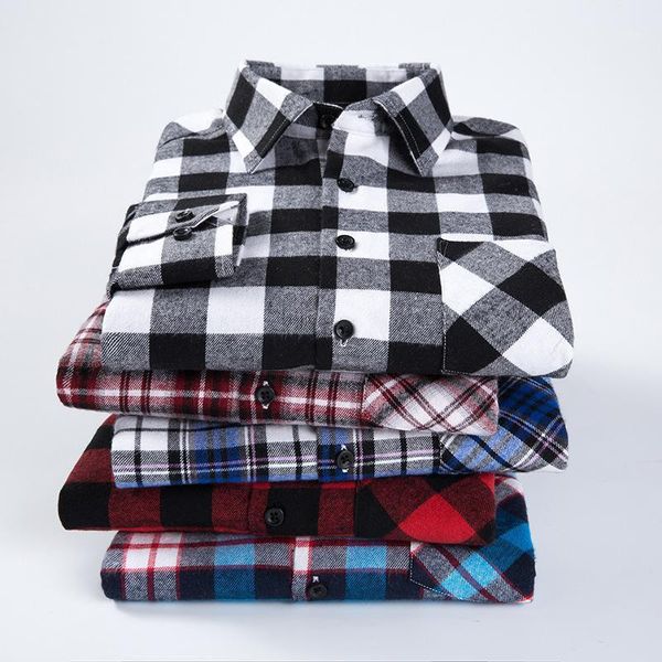 men's casual shirts men plaid shirt 2021 autumn winter flannel long sleeve chemise homme cotton male check, White;black