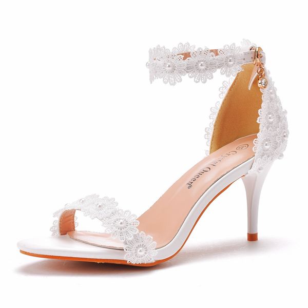 temperament one line with shallow mouth women's shoes white lace thin heel beaded summer high heels, Black
temperament one line with shallow mouth women's shoes white lace thin heel beaded summer high heels, Black