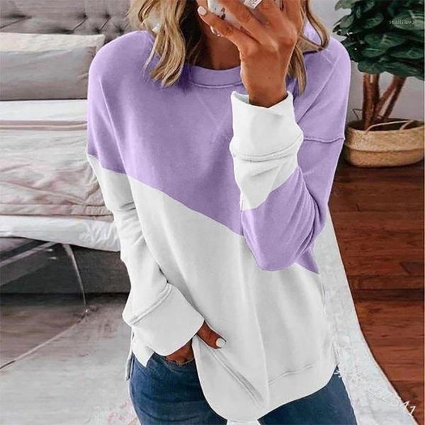women's t-shirt european and american 2021 fashion spring long-sleeved stitching round neck contrast coat t-shirt., White
women's t-shirt european and american 2021 fashion spring long-sleeved stitching round neck contrast coat t-shirt., White