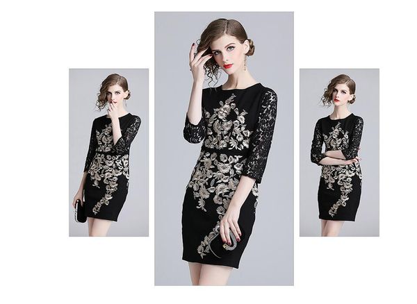 women's heavy industry embroidery dress autumn light mature three-quarter sleeves slim one-step skirt, Black;gray
women's heavy industry embroidery dress autumn light mature three-quarter sleeves slim one-step skirt, Black;gray