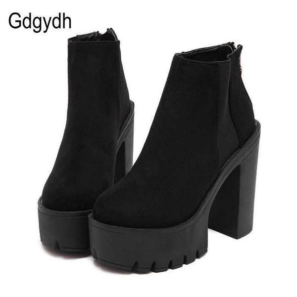gdgydh fashion black ankle boots for women thick heels spring autumn flock platform shoes high heels black zipper ladies boots y0914
gdgydh fashion black ankle boots for women thick heels spring autumn flock platform shoes high heels black zipper ladies boots y0914