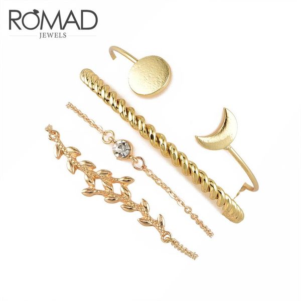 link, chain 4 pcs/set fashion leaves flower moon women's bracelet crystal gold color bracelets & bangles, Black
link, chain 4 pcs/set fashion leaves flower moon women's bracelet crystal gold color bracelets & bangles, Black
