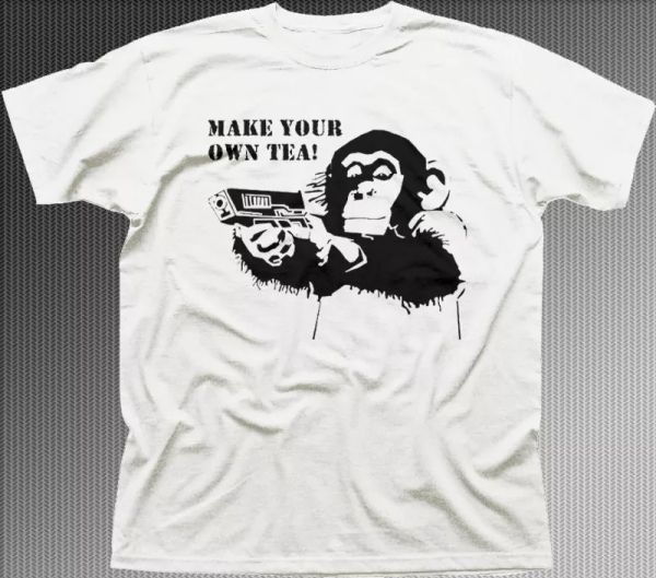 Tetley Make Your Own Tea funny Chimpanzee Monkey chimp white t-shirt 9842, White;black
Tetley Make Your Own Tea funny Chimpanzee Monkey chimp white t-shirt 9842, White;black