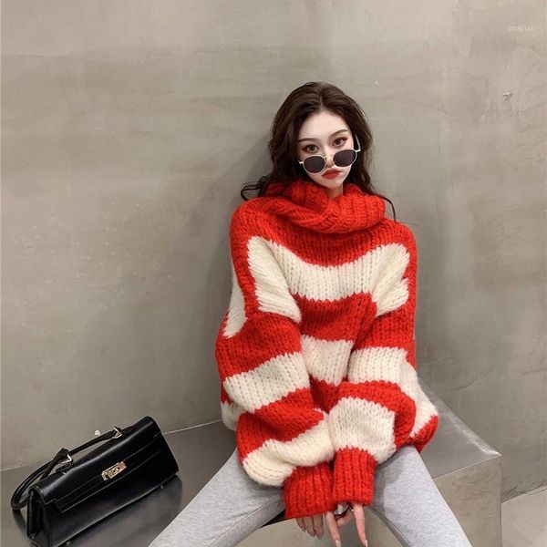 women's sweaters autumn and winter thick high-neck striped all-match sweater women loose outer wear hooded korean mid-length, White;black
women's sweaters autumn and winter thick high-neck striped all-match sweater women loose outer wear hooded korean mid-length, White;black