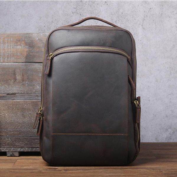 backpack simple casual leather shoulder bag, men's handmade head travel backpack, computer bag woman