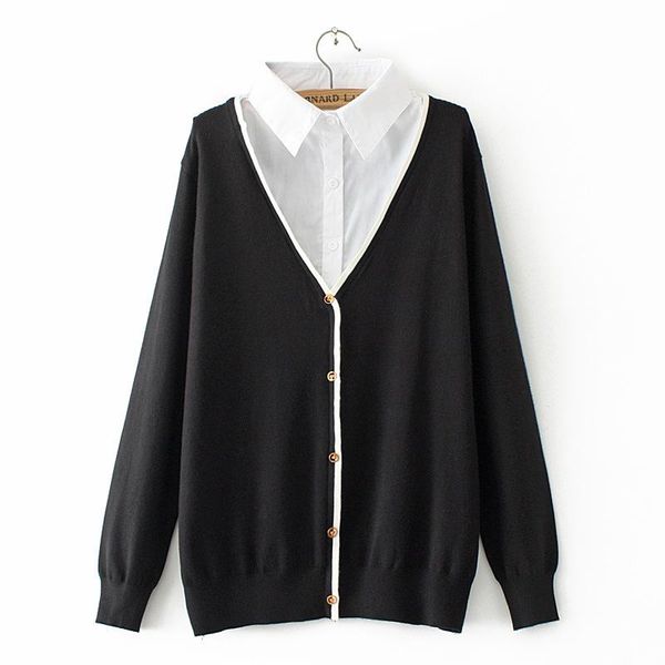 women's sweaters plus size 2xl-4xl false two pieces women casual simple elegant pullovers spring autumn outerwear, White;black
women's sweaters plus size 2xl-4xl false two pieces women casual simple elegant pullovers spring autumn outerwear, White;black