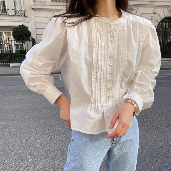 women's blouses & shirts women shirt 2021 early spring single-breasted solid color slim versatile organ pleated long-sleeved top, White
women's blouses & shirts women shirt 2021 early spring single-breasted solid color slim versatile organ pleated long-sleeved top, White